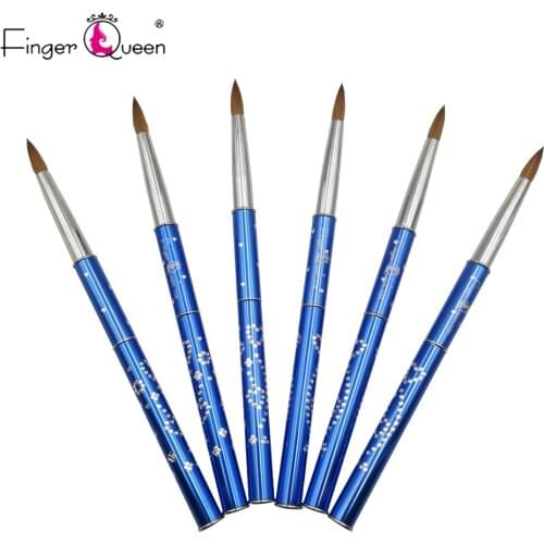 100% Kolinsky Nail Brush Blue Handle Acrylic Brush UV Gel Engraving Brush Nail Art Painting Tool For Professional Salon