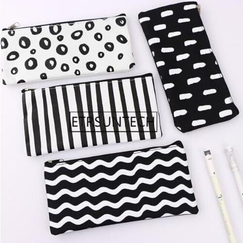 200pcs Simple Style Black White Stripes Cosmetic Bag Pouch Women Organizer Case Cosmetic Pouch Makeup Bag Toiletry Beauty Bag