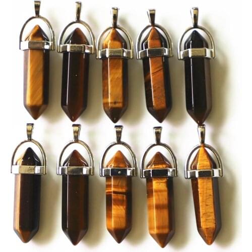 2021 New Natural Tiger Eye Stone Pillar Shape Charms Point Chakra Pendants for Jewelry Making 25pcs/lot Wholesale Free Shipping