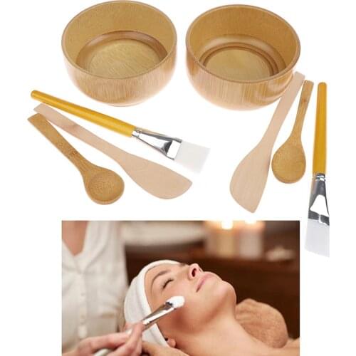 4Pcs/set DIY Face Mask Mixing Tool Set Natural Bamboo Bowl Spatula Brush And Spoon