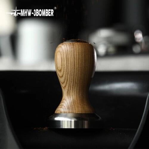 58.5MM Stainless Steel Coffee Tamper Ash Wooden Handle Flat Powder Hammer Distributor Barista Tools Coffeeware Accessory