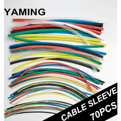 70pcs Cable Sleeve Electric Flame Retardant Durable Assorted Colors Ratio 2:1 Polyolefin Insulation Heat Shrink Tubing Tube Kits