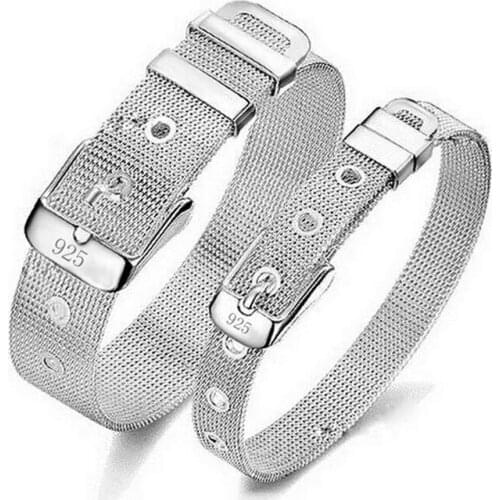 925 Jewelry Adjustable Bracelets For Women New Fashion Sliver Plated Watch Belt Bracelet DIY Jewelry Making Two Size