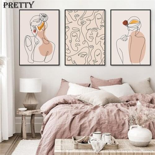Abstract Lines Drawing Woman Face Back Canvas Painting Wall Art Nordic Plant Poster Picture Living Bedroom Home Decoration