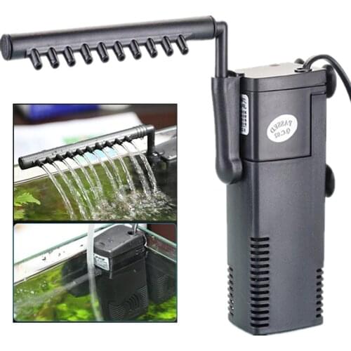 220V Silent Internal Aquarium Filter Pump 3 In 1 Submersible Turtle Fish Tank Pump Filter Oxygen Water Circulation Sponge Filter