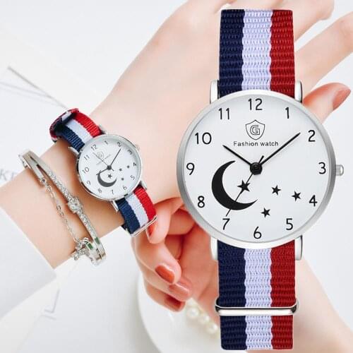 Nylon Canvas Color Strap Watch Women Pink White Red Luxury Clocks Fashion Silver Set Quartz Watches Orologio Donna Gift Reloj
