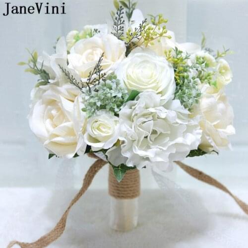 JaneVini New Design Ivory Rose Silk Flowers Wedding Bouquet Bride Natural Artificial Peonies Pink Tiffany Bridal Hand Bouquets