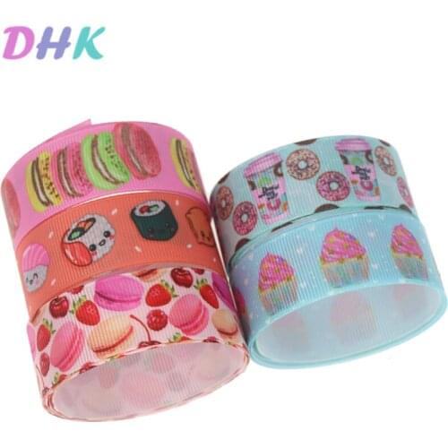 DHK 5yards cupcake sushi Printed Grosgrain Ribbon Accessory Hairbow Headwear Decoration DIY Wholesale OEM E1741