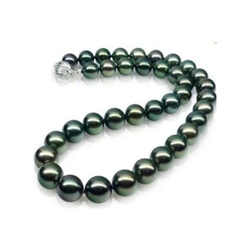 Designer fine jewelry gorgeous 9-10mm natural real TAHITIAN green pearl necklace 17inch free shipping