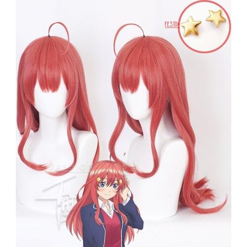 Anime The Quintessential Quintuplets Nakano Itsuki Cosplay Long Wig Star Hairpins Synthetic Hair + Free Wig Cap Role Play Girls