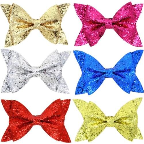 Toddler Solid Color Handmade Dovetail Bows Hair Clips Glitter Sequins Bowknot Infant Bangs Hairpins Baby Headwear Birthday Gifts