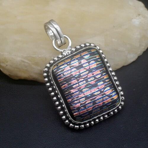 Hermosa Jewelry Solitaire Antique Dichroic Glass Silver Color Charm Necklace Pendant for Women Gifts 47mm FQ129