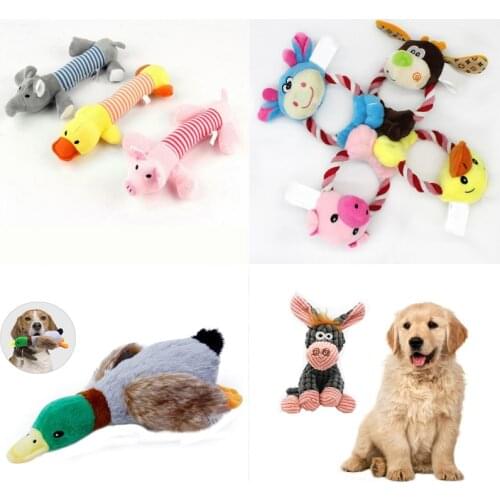 Pet Dog Toys Funny Stuffed Plush Duck Pig Elephant Toys Puppy Dog Squeak Sound Chew Toy Fit for All Pet to Removal Boredom