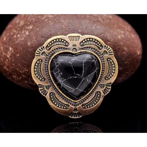 10PC 30mm Antique Brass Tribal Indian Flower Heart Black Stone Leather Concho For Leathercraft Wallet Bag Decor Screwback
