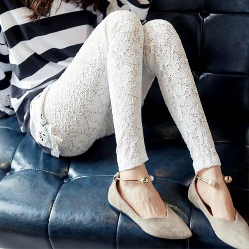 Froral Lace Hollow Womens Leggings Spring Summer Retro Thin Sexy Ladies Pants Comfortable Elastic Skinny Ankle-length Pants