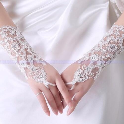 Fashion white Lace beading Bride Wedding Gloves Bridal Fingerless Gloves vintage Long Wedding Accessories x07013
