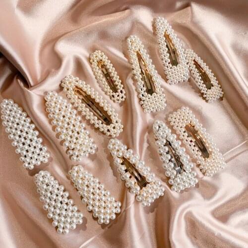 Fashion Pearl Hair Clip Snap Button Hairgrip for Women Sweet Pearl Hairpin Hair Jewelry Ladies Barrette Stick Hair Accessories