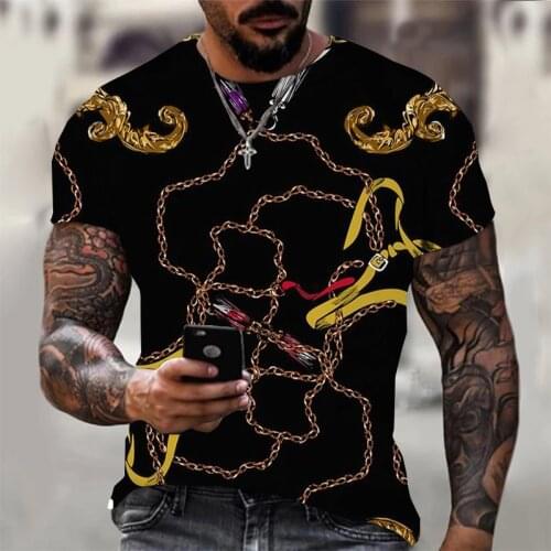 Brand Tshirts Fashion personality man T-shirt luxury dark gold style print Men Short Sleeve casual 3D tshirt Male plus size tees