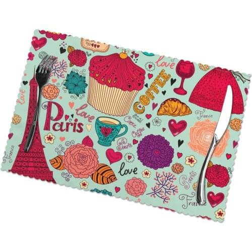 6 PCS Placemat Set Of Paris Symbols Fabric Table Mats Tableware Kitchen Tool Table Mats