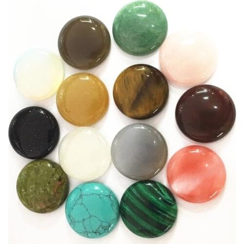 Atural Stone Cabochons Round Bead 25mm Tiger Eye Malachite Agates Opal Fashion Beads for Jewelry Making Wholesale Gazelle 12PC N