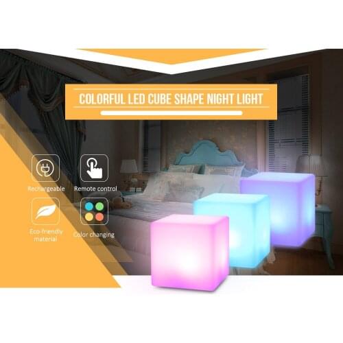 USB Rechargeable LED Cube Shape Night Light with Remote Control for Bedroom Drop shipping