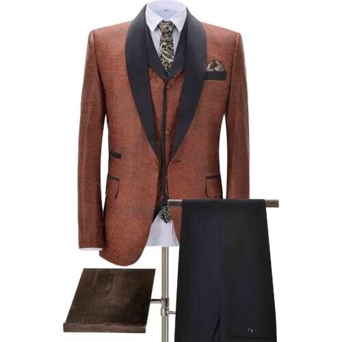 2020 New Mans Camel Suit 3 Pieces Shawl Lapel Fashion Best Man Suit Slim Fit One Button Tuxedos For Wedding(Blazer+vest+Pants)