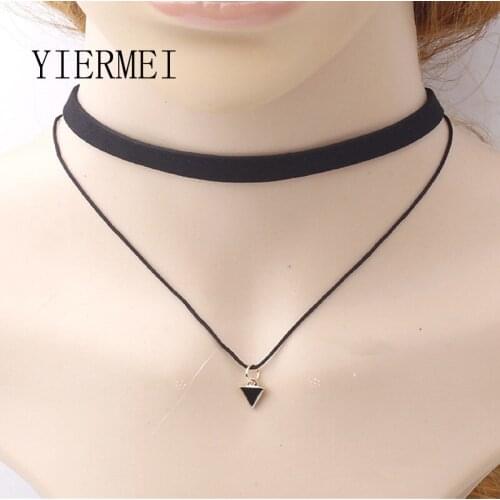 New Fashion Geometric Triangle Pendant Necklace Torque Black Velvet with Double Triangle Pendant Necklace Fashion Girls Gift