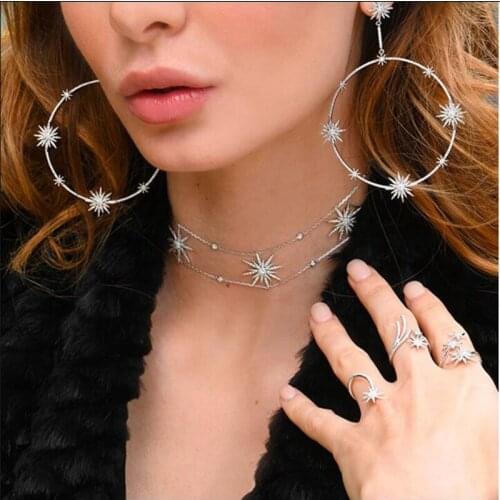 Starlight starburst northstar charm choker necklace Double cz station chain chokers elegance Christmas gift jewelry fashion