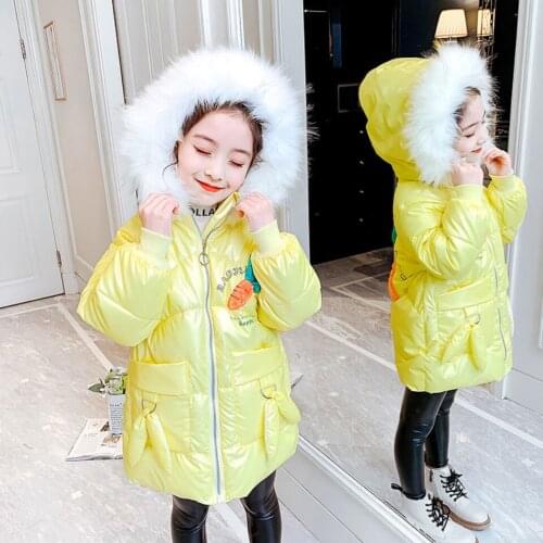 Baby Girl clothes 3-12 Years Old Winter Padded Jacket Warm Jacket Fashion Children Hooded Jacket Girls Carrot Print Jacket
