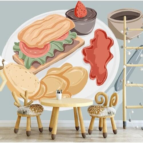 Custom Wallpaper 3D Cartoon Mural Nordic Ins Fresh Hand-painted Western Food Hamburger Chicken Childrens Room Background Photo