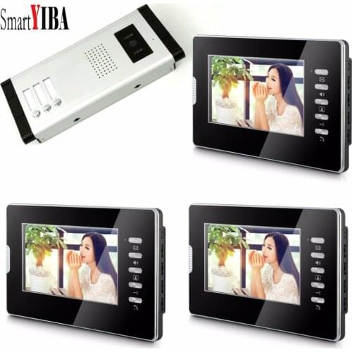 SmartYIBA 7'' color video door phone 3 monitors with 1 intercom doorbell can control 3 houses for multi apartment Free shipping