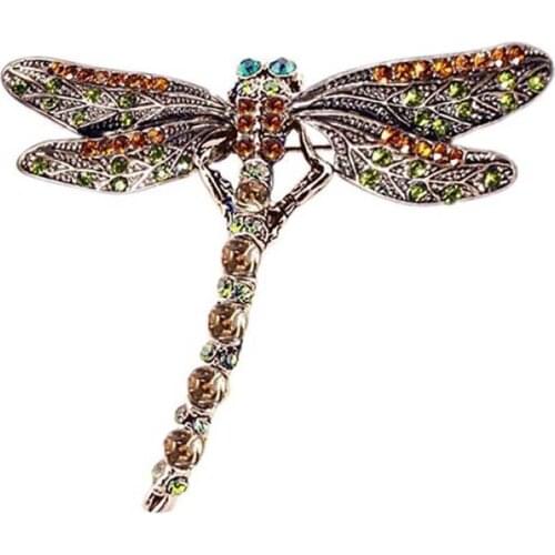 Vintage Crystal Dragonfly Brooch for Women Insect Brooch Pin Accessories Cute Jewelry Pin Metal for Clothes with Rhinestones