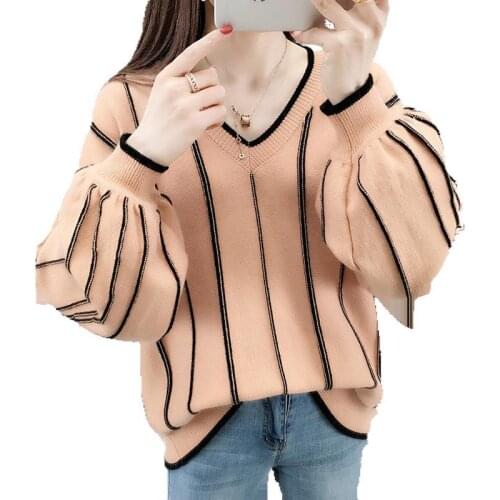 Spring Womens 2020 Knit Sweater V-neck Loose Fashion All-match Sweater Women
