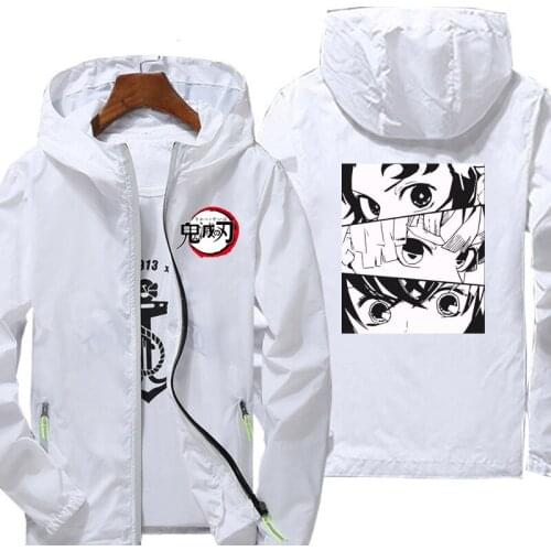 Windbreaker Jacket men summer Demon Slayer print jacket male waterproof Hoodie zipper thin jacket womens casual jacket