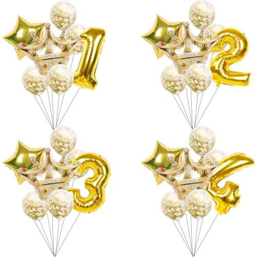 7pcs/set gold crown 32 inch digital gold confetti set balloon theme birthday party decorations baby shower kid Gift Globos decor
