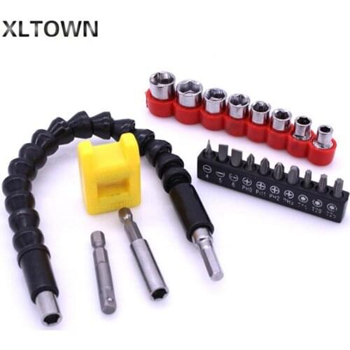 XLTOWN Electric Screwdriver Sleeve Head Bit Set Lengthen Flexible shaft Magnetic head Lengthen rod Sleeve Conversion rod