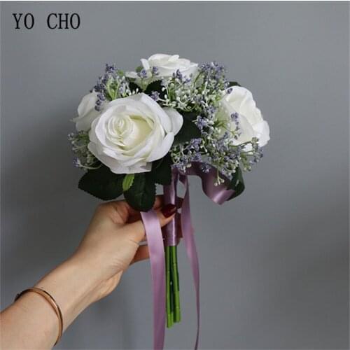 YO CHO Bride Wedding Bouquet Bridesmaid Sisters Holding Bouquet Artificial Silk Rose Flower DIY Wedding Table Center Accessories
