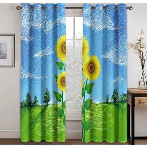 3D Modern Minimalist Sunflower Pattern Blackout Curtain Set Hook, Suitable for Home Curtains In The Living Room and Bedroom