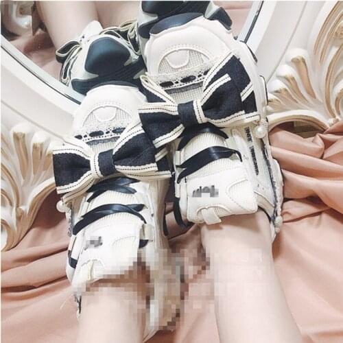 Cosplay hot girl style bow sweet Japanese old daddy shoes platform sneakers 2021 summer casual womens shoes hot sale Handmade