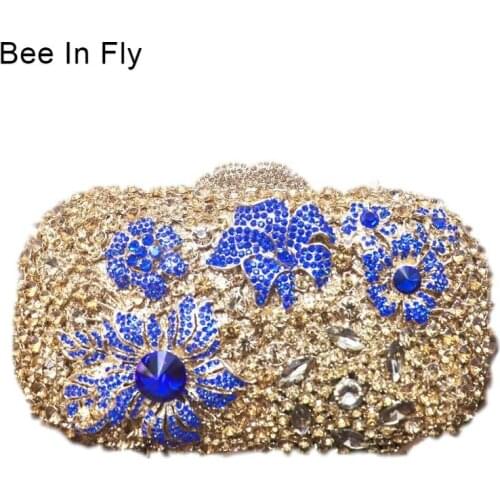 Bee In Fly Women Fashion Crystal Clutch Evening Bags Wedding Party Gold Bridal Diamond Minaudiere Handbag Clutches Purse