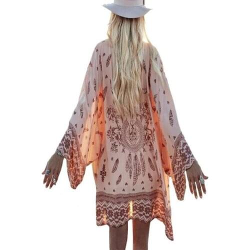 2020 Women Chiffon Loose Shawl Kimono Cardigan Coat Casual Summer Spring Tops Print Cover up Blouse For Ladies outwear