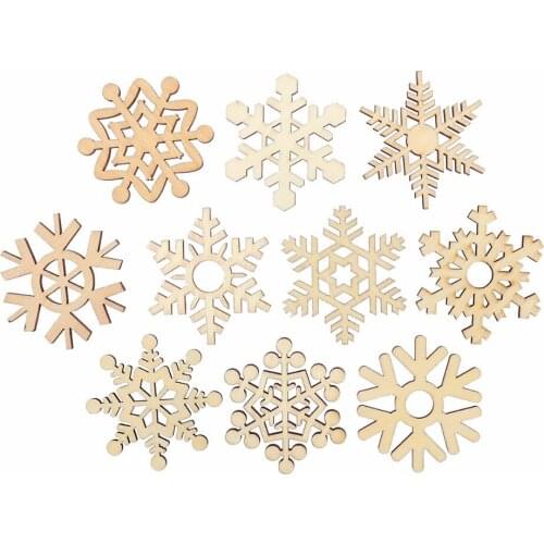 10pcs Assorted Wooden Snowflake Cutouts Craft Embellishment Snowflake Christmas Decorations For Home Merry Christmas Ornament