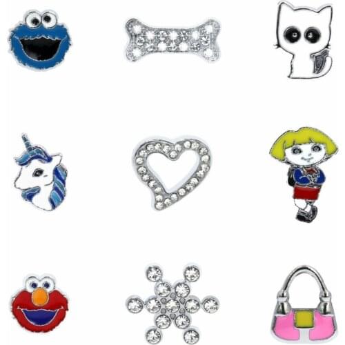 Heart snowflake unicorn Dog bone cat 10pcs Slide Charms DIY Accessories Internal Dia 8mm fit 8mm bracelets pet collar key chain