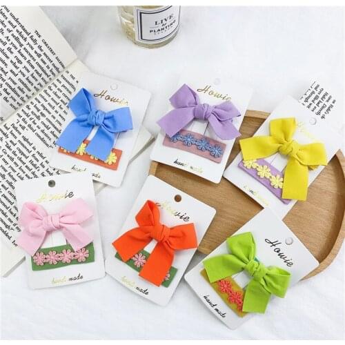 2 Pieces/Lot) Girls Headwear Hairpin Set Solid Bow Fabric Hair Clips Duckbill Barrette For Kids Cute Floral Printed BB Clip