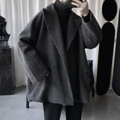2020 Winter Mens Loose Long Keep Warm Windbreaker Youth Lapel Collar Trench Woolen Coat Black Color Thicken Jackets Size S-2XL