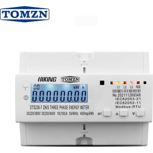 3 phase Din rail energy meter 3*220V 380V 400V 50Hz 60Hz KWH Watt hour DTS238-7 ZN/S with RS485 MODBUS-RUT Voltmeter ammeter
