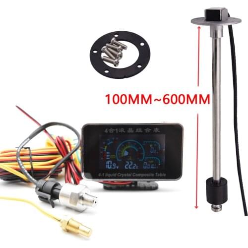 4 In 1 LCD Car Digital Gauge Voltmeter Oil Pressure Fuel Water Temp Meter 1/8 NPT Universal Instrument Panel With Sensor 12v/24v
