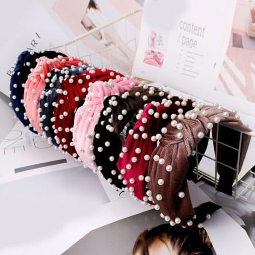Velvet Simple Women Knot Nail Pearl Headband Retro Autumn And Winter Hairbands Ladies Cleansing Hair Bands