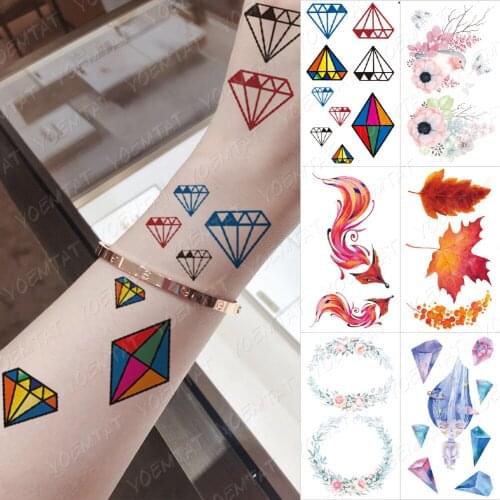 Color Diamond Water Transfer Waterproof Temporary Tattoo Sticker 3D Koi Fox Maple Leaf Flash Tatoo Girl Fake Tatto Children Kids