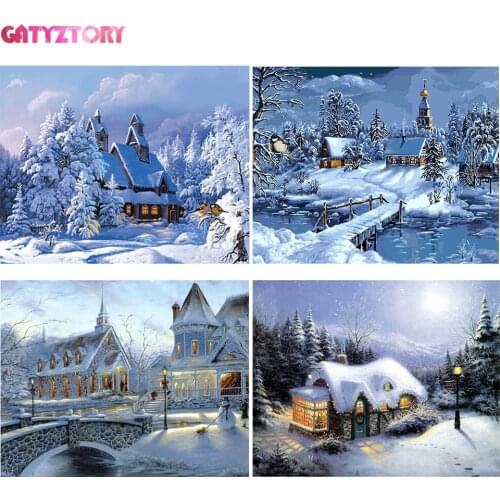 GATYZTORY Snow house Frame DIY Painting By Numbers Picture By Numbers Landscape Wall Art Acrylic Paint For Home Decor Art